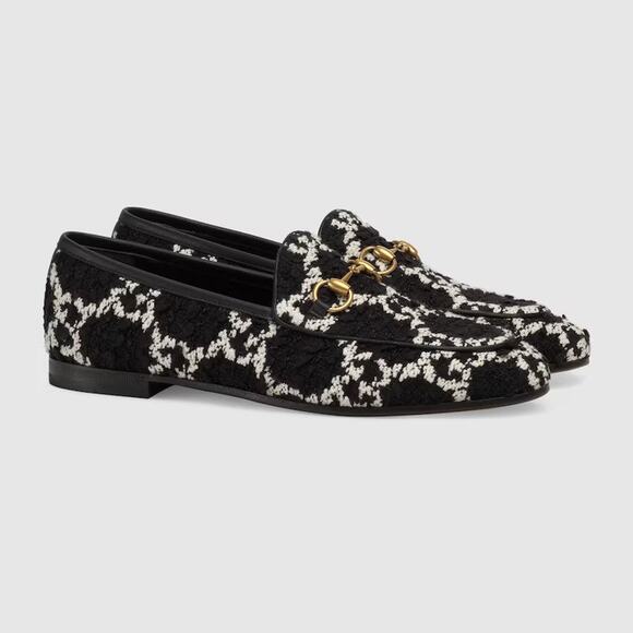 Gucci Brixton Apron-Toe Tweed Loafers Natural Black/Nero - 8 US/38 EU - Picture 1 of 8